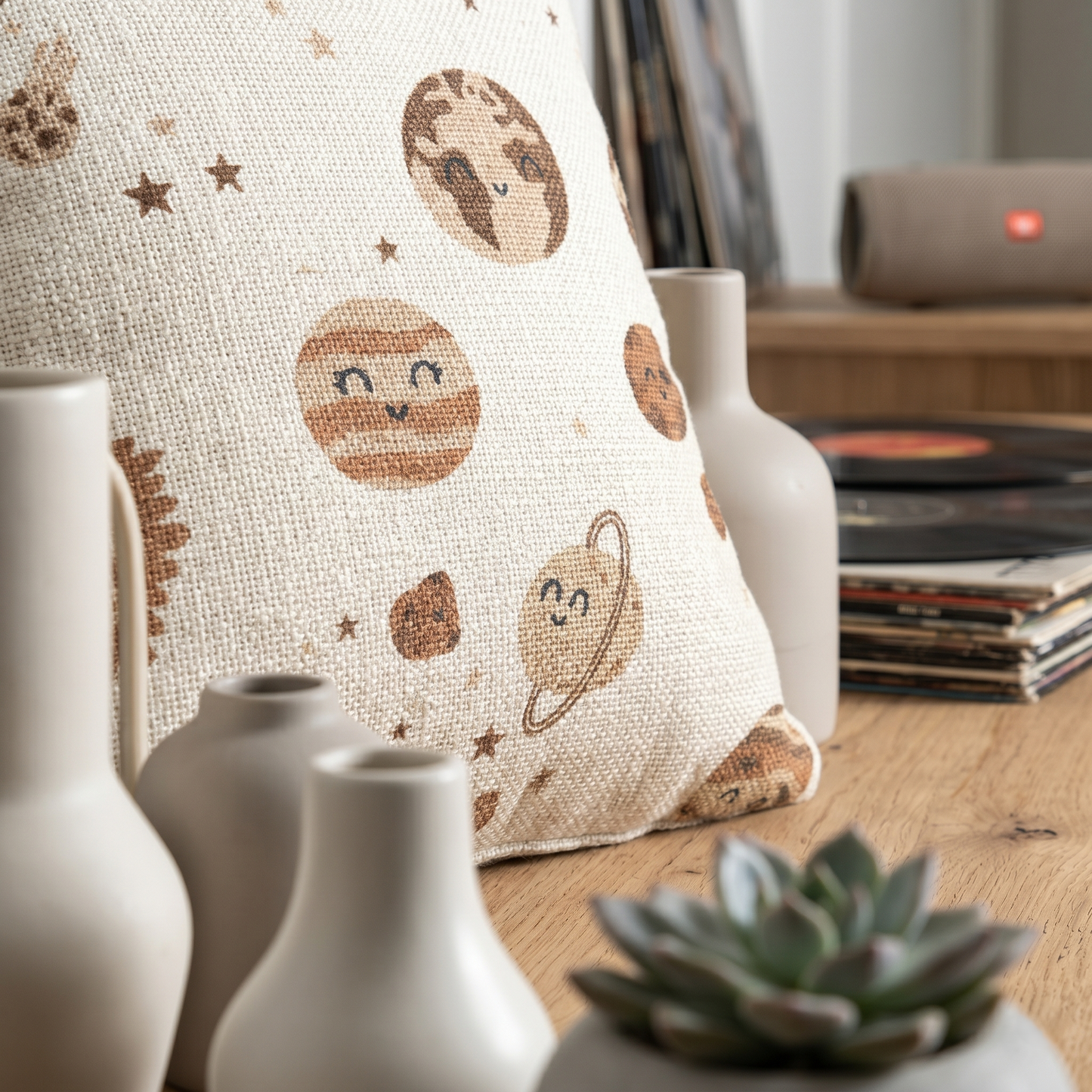 Decorative cushion cover for kids room with playful plants