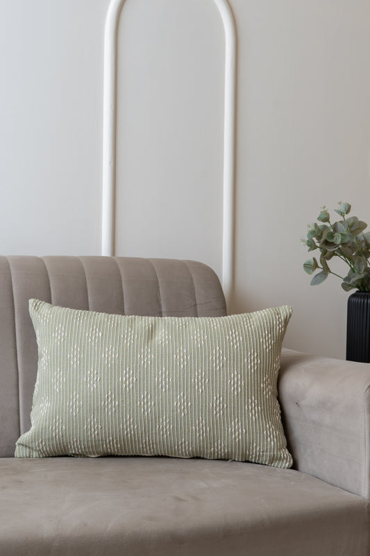 Light pastel green rectangle cushion cover  with thread weave