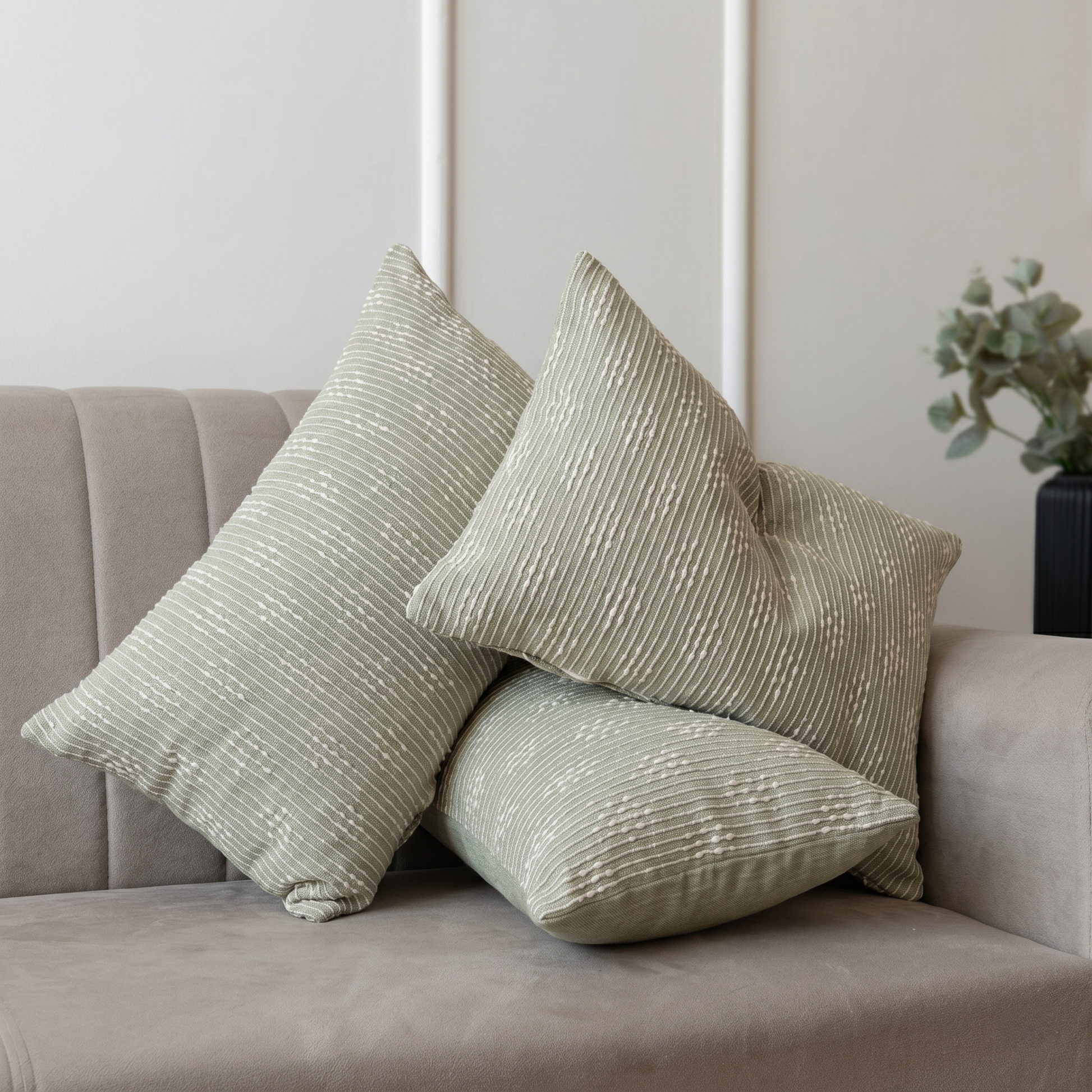 Light pastel green rectangle cushion cover  with thread weave