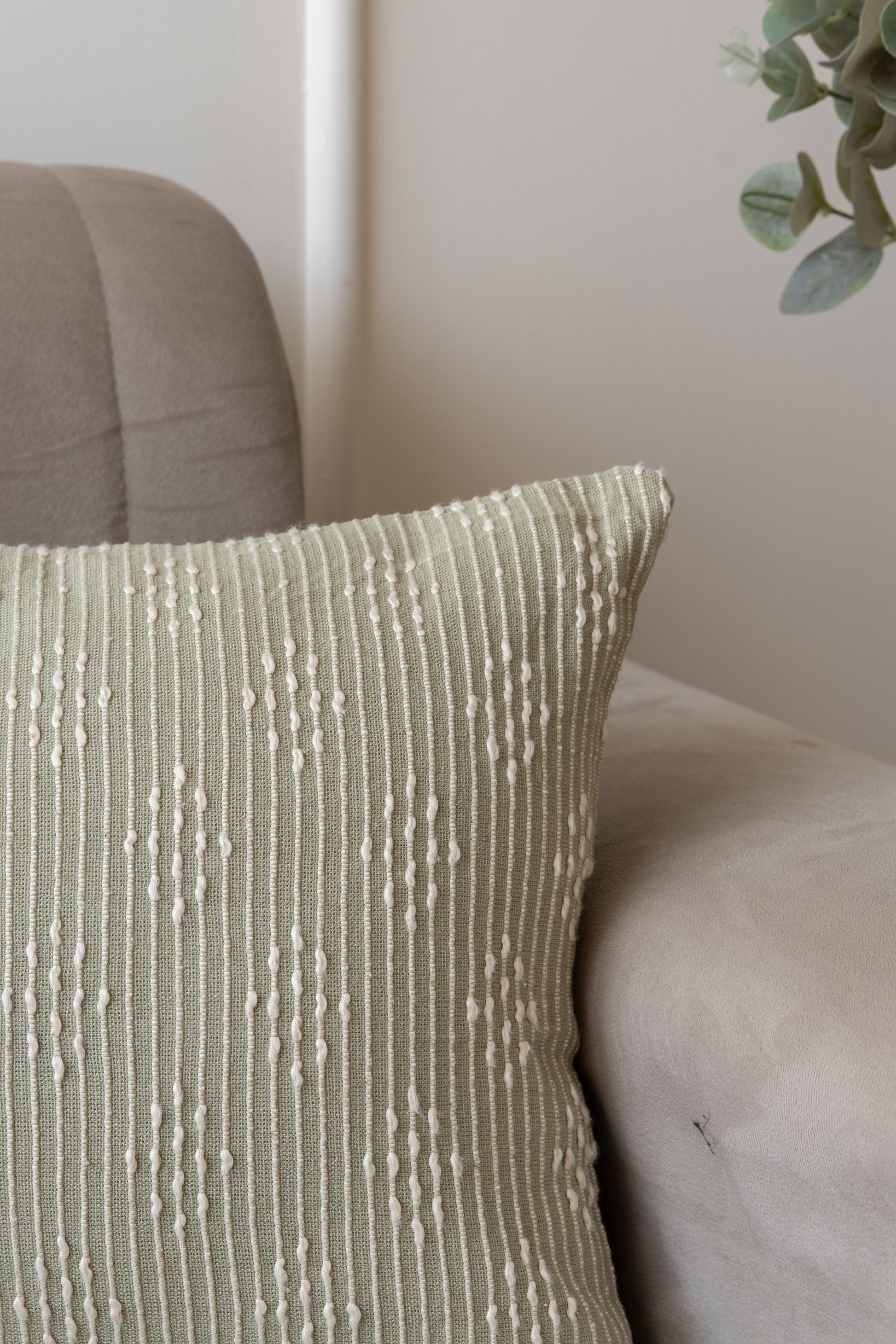 Light pastel green rectangle cushion cover  with thread weave