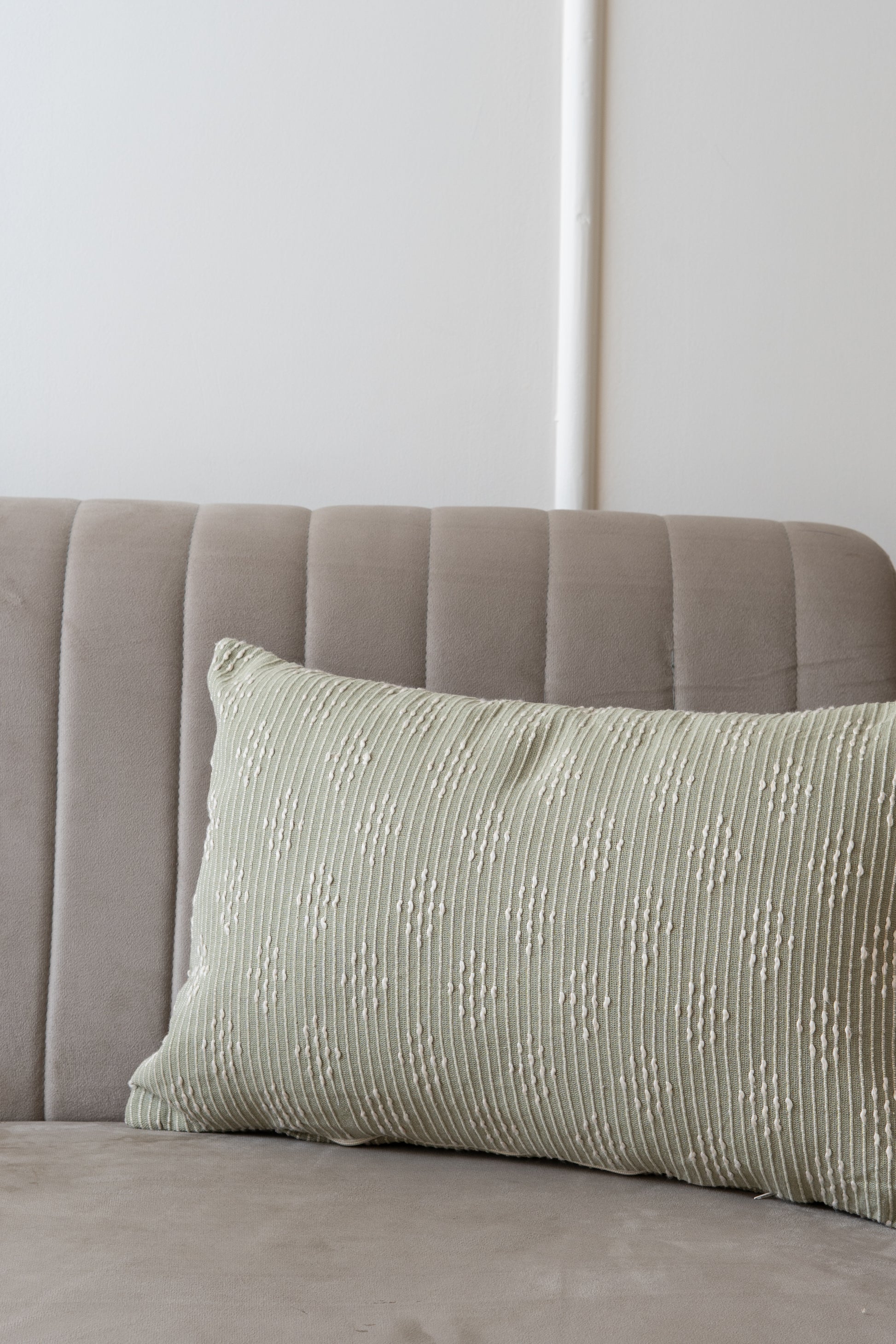 Light pastel green rectangle cushion cover  with thread weave