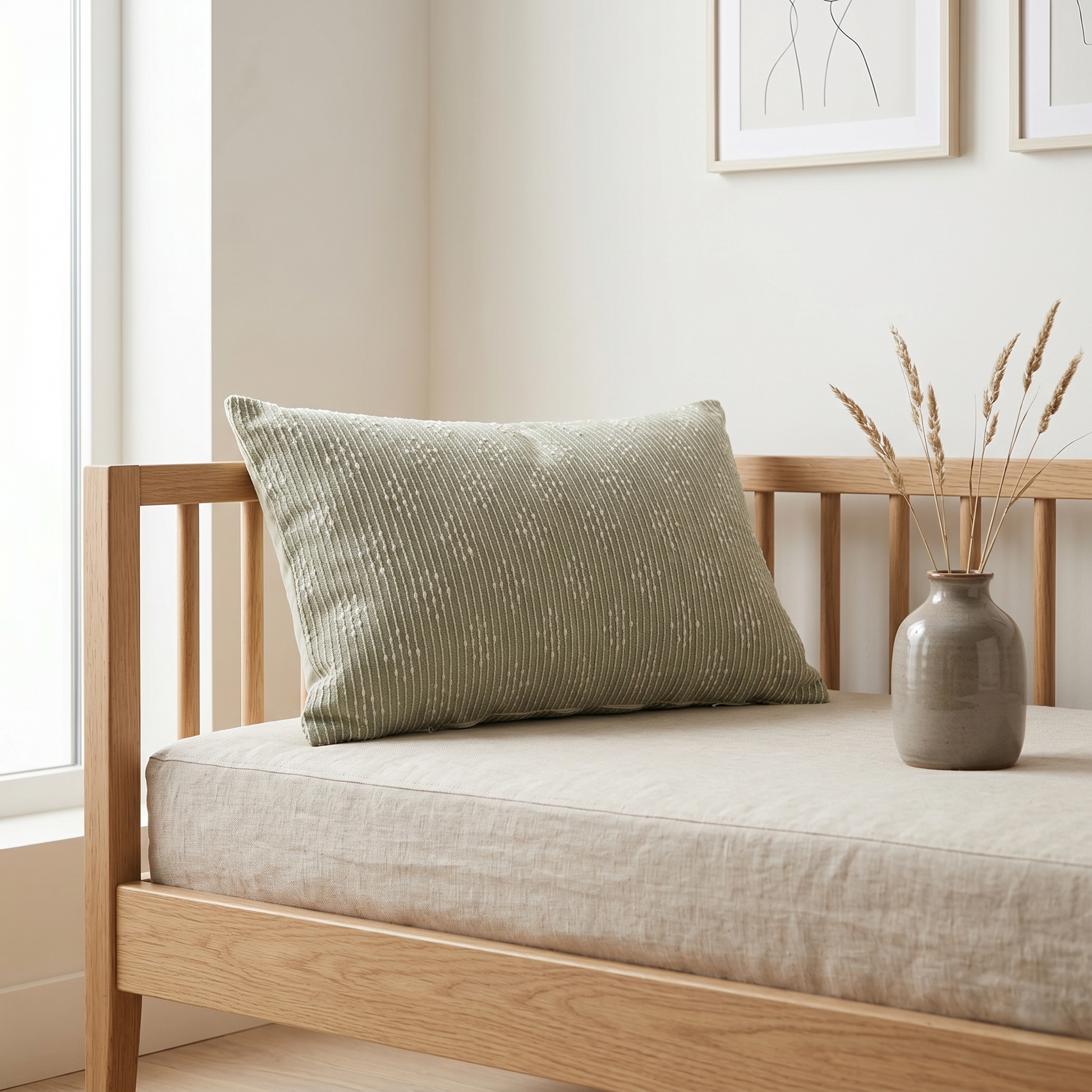 Light pastel green rectangle cushion cover  with thread weave