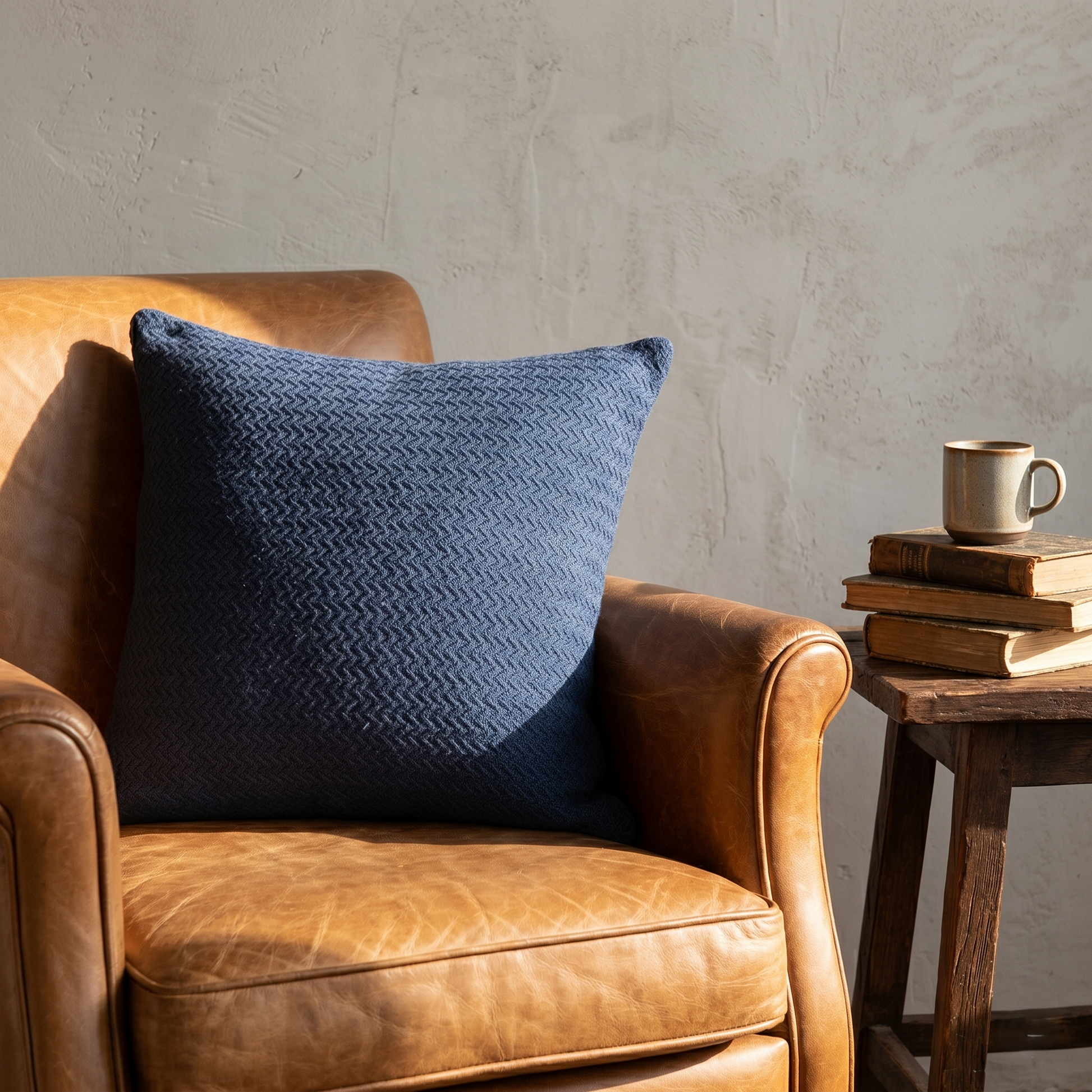 Blue knit cushion cover minimal and modern