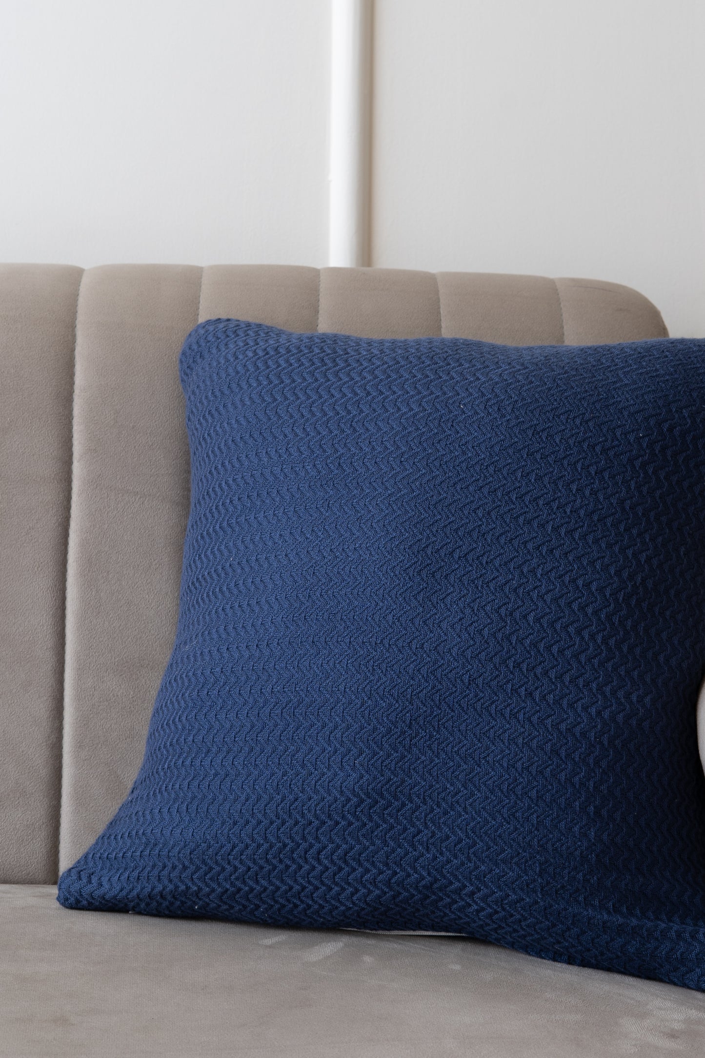 Blue knit cushion cover minimal and modern