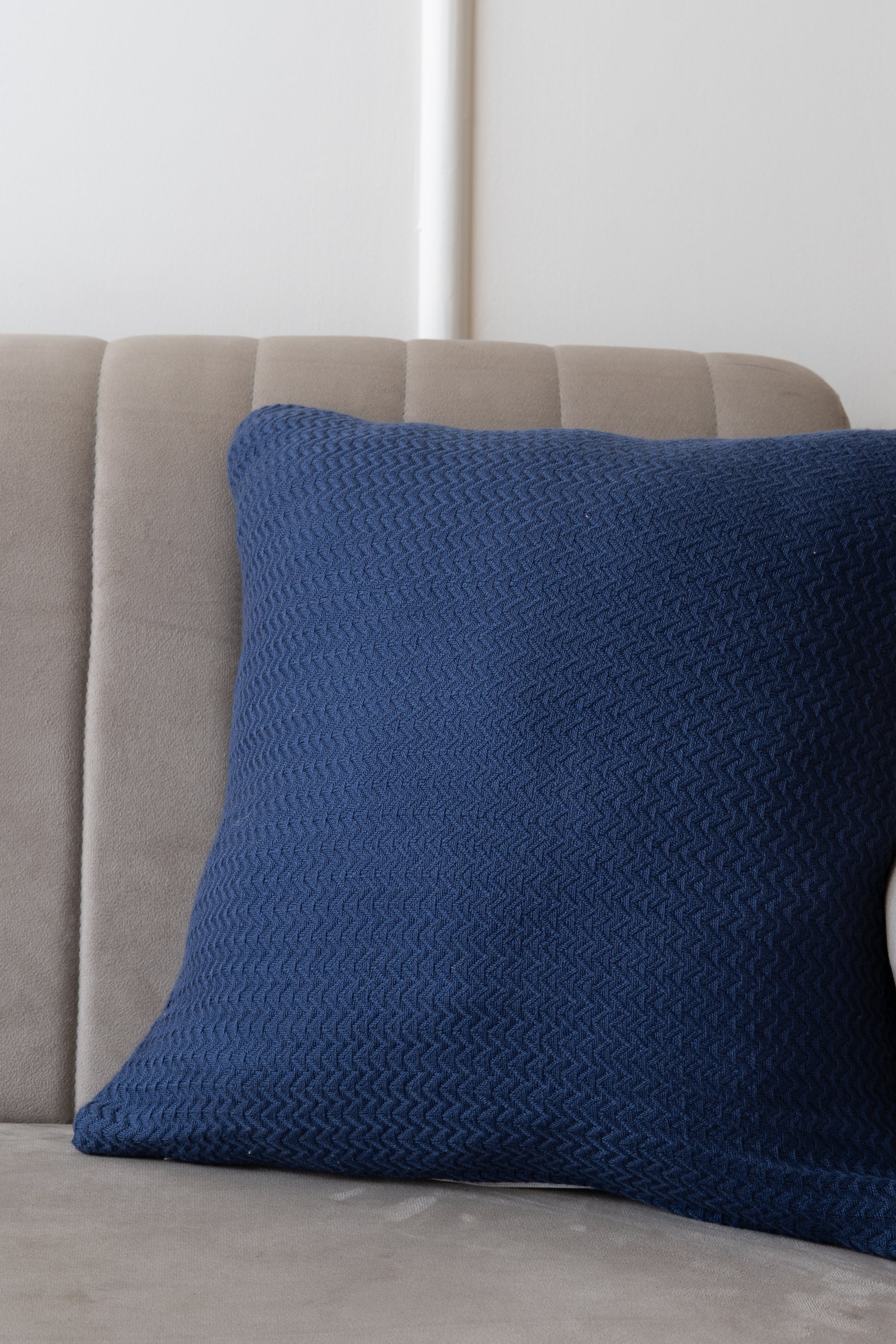 Blue knit cushion cover minimal and modern