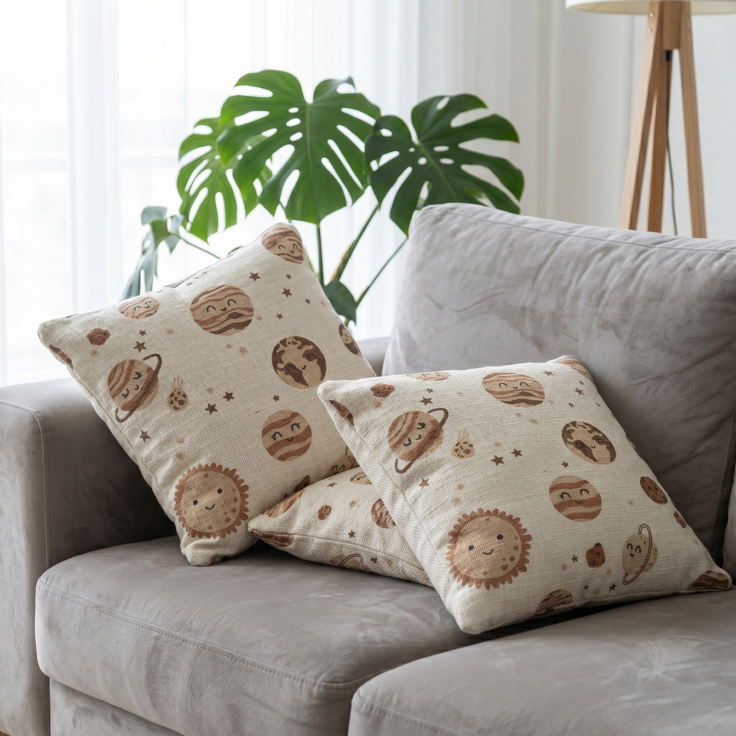 Decorative cushion cover for kids room with playful plants 